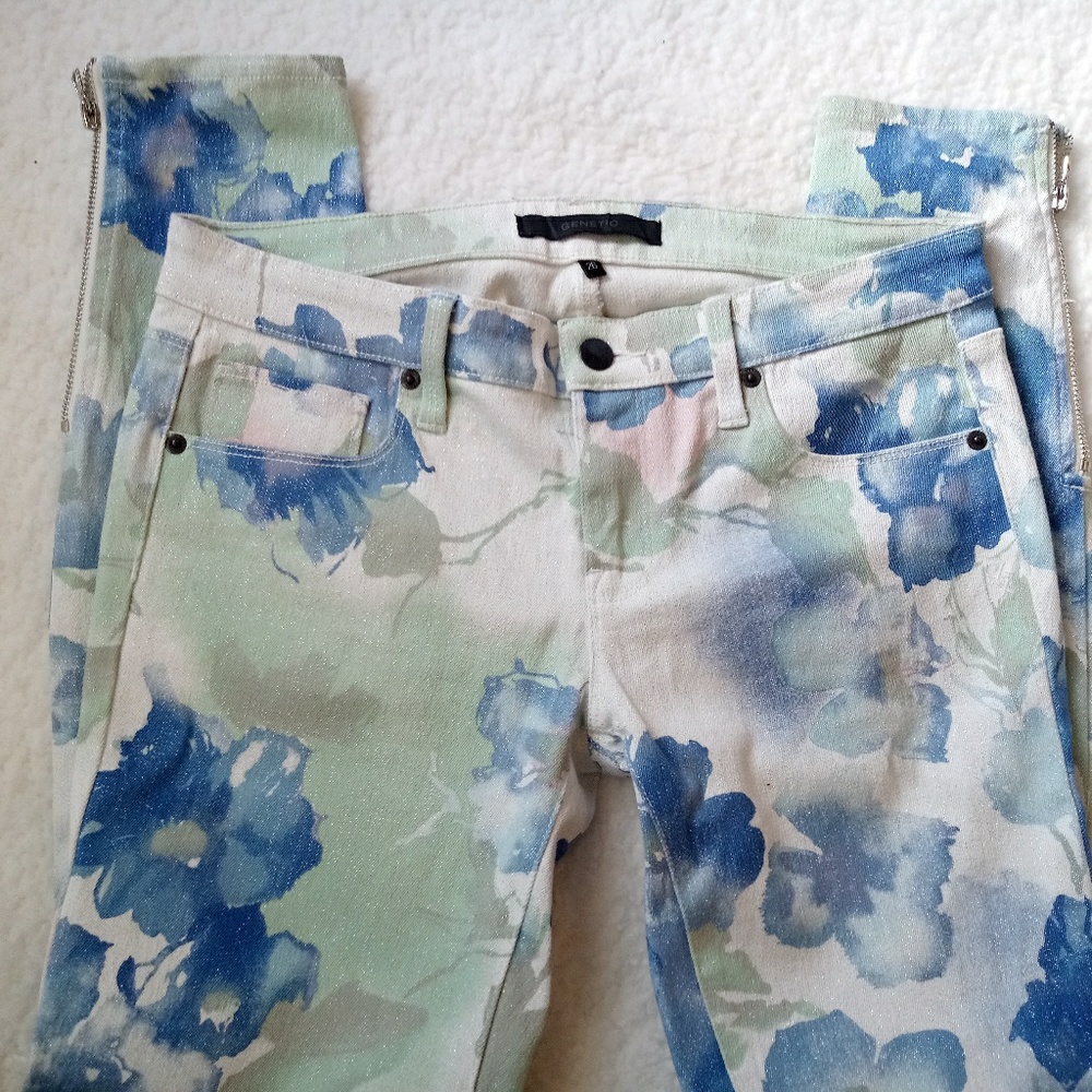 Genetic Denim Floral Zipper Ankle Skinny Jeans 26